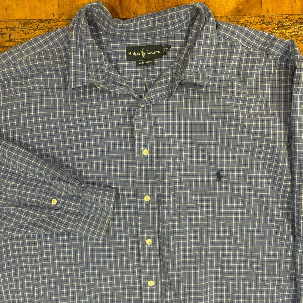 Polo Ralph Lauren Button Down Shirt 3XB Mens Blue Plaid Classic Fit